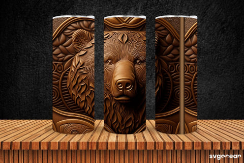 Tooled Leather Bear Tumbler | Skinny 20 oz | Sublimation SVG SvgOcean 