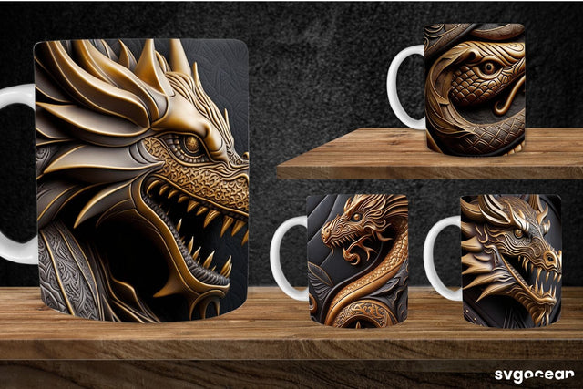 Tooled Leather Dragon Mug | 11 oz | Sublimation SVG SvgOcean 