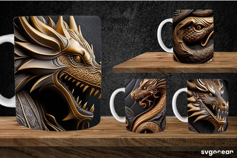 Tooled Leather Dragon Mug | 11 oz | Sublimation SVG SvgOcean 