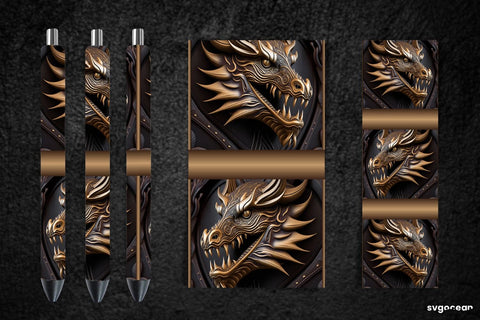 Tooled Leather Dragon Pen Wraps | Sublimation Bundle SVG SvgOcean 