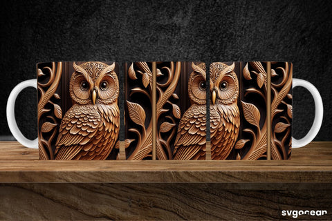 Tooled Leather Owl Mug | 11 oz | Sublimation SVG SvgOcean 