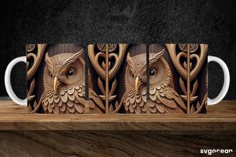 Tooled Leather Owl Mug | 11 oz | Sublimation SVG SvgOcean 
