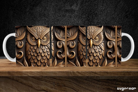 Tooled Leather Owl Mug | 11 oz | Sublimation SVG SvgOcean 
