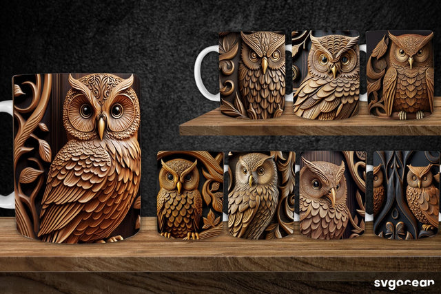 Tooled Leather Owl Mug | 11 oz | Sublimation SVG SvgOcean 