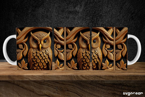 Tooled Leather Owl Mug | 11 oz | Sublimation SVG SvgOcean 