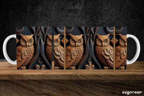 Tooled Leather Owl Mug | 11 oz | Sublimation SVG SvgOcean 