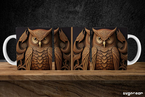 Tooled Leather Owl Mug | 11 oz | Sublimation SVG SvgOcean 