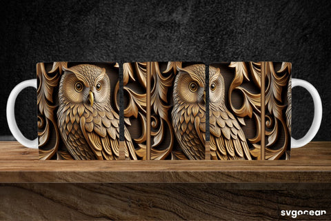 Tooled Leather Owl Mug | 11 oz | Sublimation SVG SvgOcean 