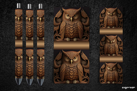 Tooled Leather Owl Pen Wraps | Sublimation Bundle SVG SvgOcean 