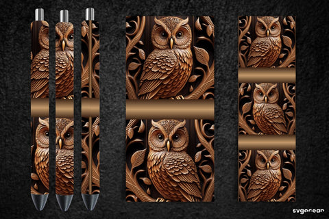 Tooled Leather Owl Pen Wraps | Sublimation Bundle SVG SvgOcean 