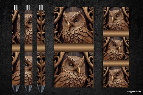 Tooled Leather Owl Pen Wraps | Sublimation Bundle SVG SvgOcean 