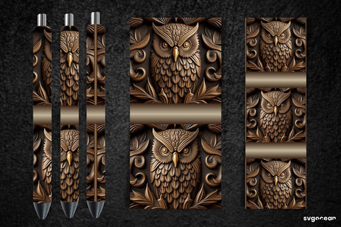 Tooled Leather Owl Pen Wraps | Sublimation Bundle SVG SvgOcean 