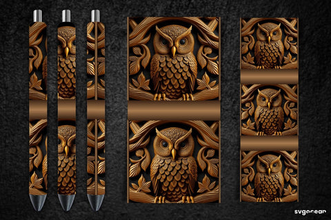 Tooled Leather Owl Pen Wraps | Sublimation Bundle SVG SvgOcean 