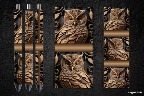 Tooled Leather Owl Pen Wraps | Sublimation Bundle SVG SvgOcean 