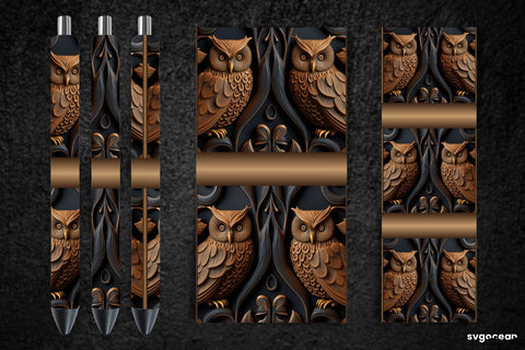 Tooled Leather Owl Pen Wraps | Sublimation Bundle SVG SvgOcean 
