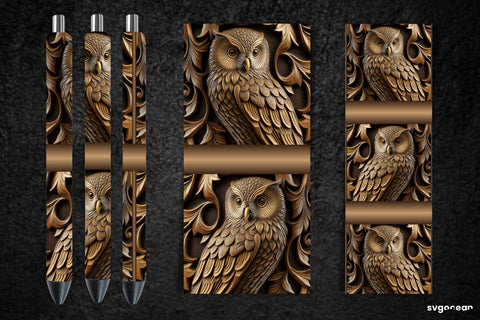 Tooled Leather Owl Pen Wraps | Sublimation Bundle SVG SvgOcean 