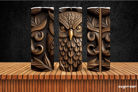 Tooled Leather Owl Tumbler | Skinny 20 oz | Sublimation SVG SvgOcean 