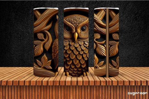 Tooled Leather Owl Tumbler | Skinny 20 oz | Sublimation SVG SvgOcean 