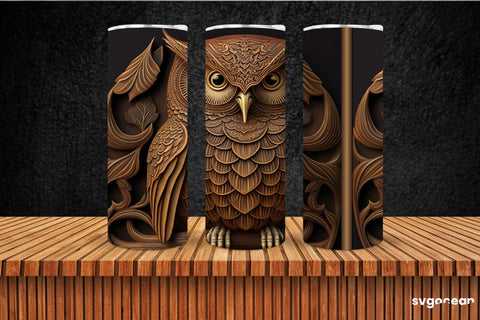 Tooled Leather Owl Tumbler | Skinny 20 oz | Sublimation SVG SvgOcean 
