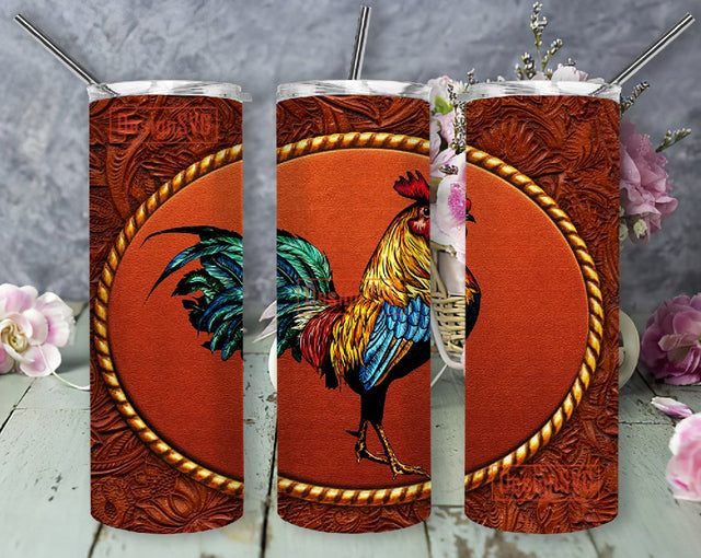 Tooled Leather Rooster Tumbler PNG 20oz Skinny Tumbler Wrap, Seamless Tooled Leather Tumbler Wrap Rooster Chicken PNG Digital Download Sublimation DesignSVG 