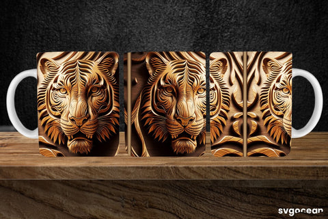 Tooled Leather Tiger Mug | 11 oz | Sublimation SVG SvgOcean 
