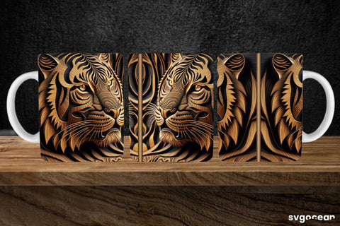 Tooled Leather Tiger Mug | 11 oz | Sublimation SVG SvgOcean 