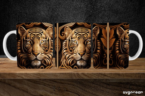 Tooled Leather Tiger Mug | 11 oz | Sublimation SVG SvgOcean 