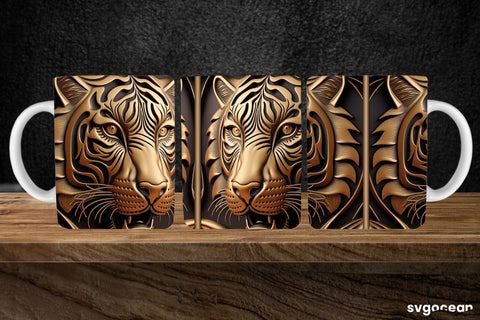 Tooled Leather Tiger Mug | 11 oz | Sublimation SVG SvgOcean 