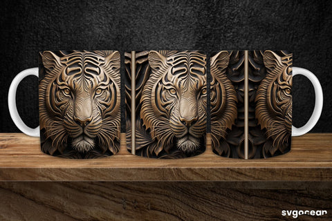 Tooled Leather Tiger Mug | 11 oz | Sublimation SVG SvgOcean 