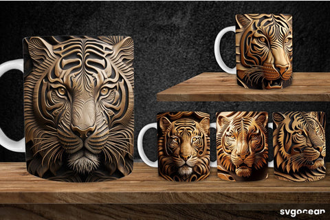 Tooled Leather Tiger Mug | 11 oz | Sublimation SVG SvgOcean 