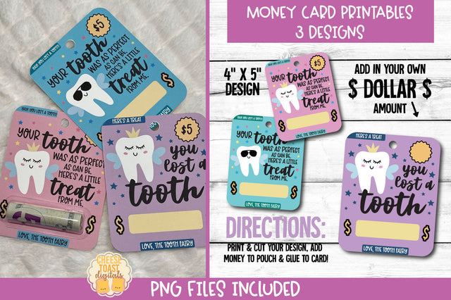 Tooth Fairy Money Card PNG Designs | Tooth Fairy Gift Sublimation Cheese Toast Digitals 