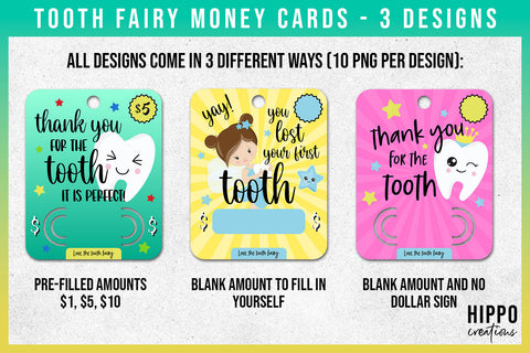 Tooth Fairy Money Card | Set of 3 Printable Money Cards SVG Hippo Creations 