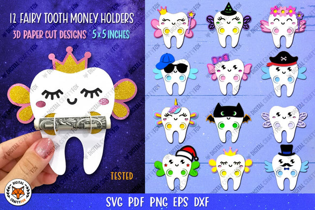 Tooth Fairy Money Holder SVG | Money Card Template Bundle 3D Paper Digital Craftyfox 
