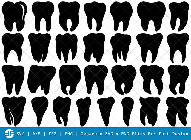 Tooth SVG Cut Files | Dentist Tooth Silhouette Bundle SVG ETC Craft 