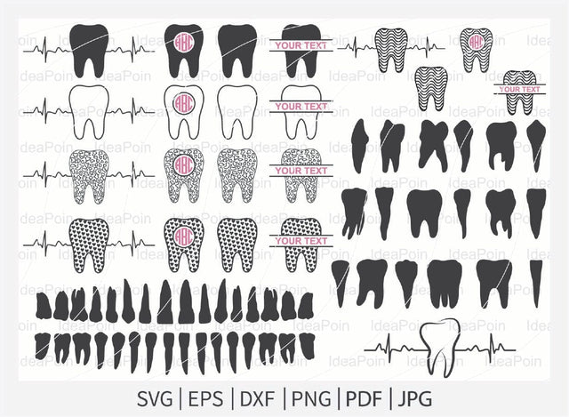 Tooth svg, Dental svg, Tooth Monogram Svg Bundle, Tooth heartbeat, Dental Split Monogram, Tooth Split Name Frame, Dental Monogram svg SVG Dinvect 