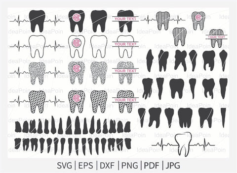 Tooth svg, Dental svg, Tooth Monogram Svg Bundle, Tooth heartbeat, Dental Split Monogram, Tooth Split Name Frame, Dental Monogram svg SVG Dinvect 
