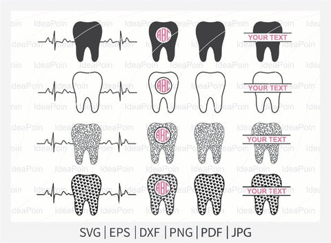 Tooth svg, Dental svg, Tooth Monogram Svg Bundle, Tooth heartbeat, Dental Split Monogram, Tooth Split Name Frame, Dental Monogram svg SVG Dinvect 