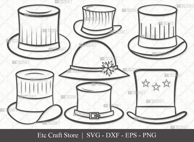 Top Hat Outline SVG Cut File | Cowboy Hat Svg | Party Hat Svg | Woman Hat Svg | Bundle SVG ETC Craft 