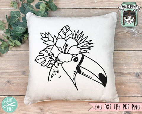Toucan SVG Cut File, Toucan Tropical Flowers svg, Hibiscus SVG, Tropical Leaves SVG, Summer svg, Tropical Floral svg, Vacation svg SVG Wild Pilot 