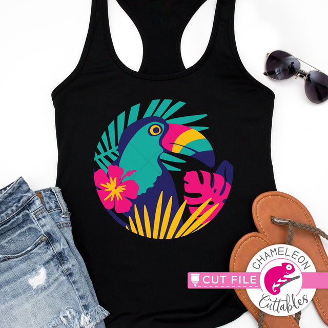 Toucan tropical leaf circle svg png dxf SVG Chameleon Cuttables 