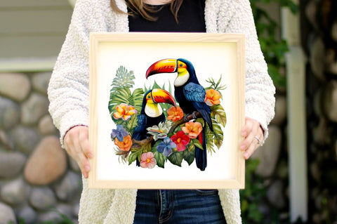 Toucans in Rainforest Sublimation Clipart Bundle Sublimation Regulrcrative 