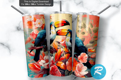 Toucans Spring Flowers 20 oz / 30 oz Tumbler PNG Sublimation Regulrcrative 