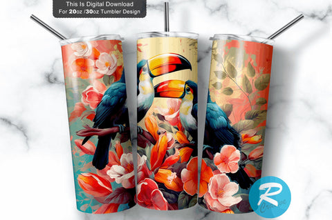 Toucans Spring Flowers 20 oz / 30 oz Tumbler PNG Sublimation Regulrcrative 