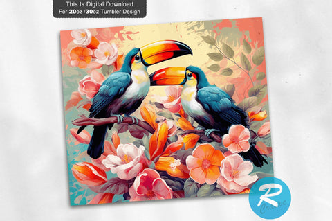 Toucans Spring Flowers 20 oz / 30 oz Tumbler PNG Sublimation Regulrcrative 