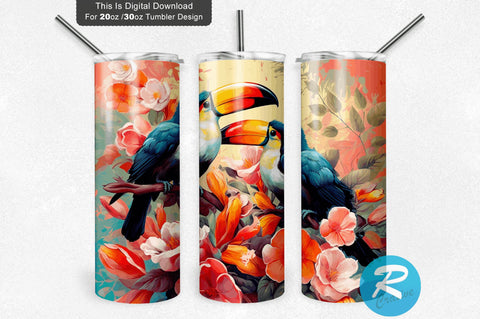 Toucans Spring Flowers 20 oz / 30 oz Tumbler PNG Sublimation Regulrcrative 