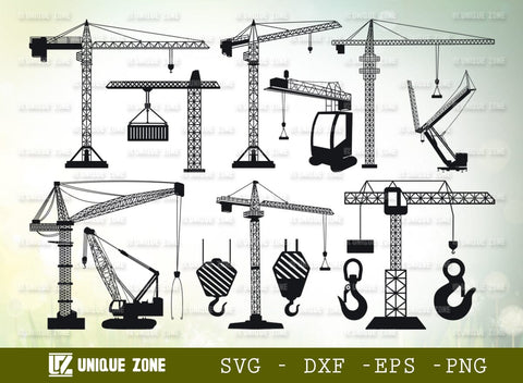 Tower Crane SVG Bundle, Construction Crane Svg, Crane Svg, Building Crane Svg, Crane Hook Svg, Construction Truck Svg, Crawler Crane Svg, SVG Unique Zone 