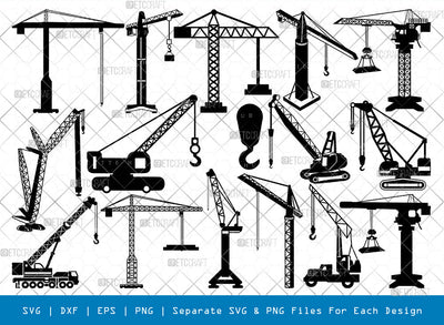 Tower Crane SVG, Crane Silhouette, Construction Crane Svg, Building Crane Svg, Crane Svg, Crane Hook Svg, Construction Truck Svg, Crawler Crane Svg, Crane Bundle, SVG ETC Craft 