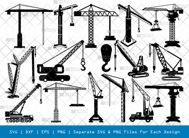 Tower Crane SVG, Crane Silhouette, Construction Crane Svg, Building Crane Svg, Crane Svg, Crane Hook Svg, Construction Truck Svg, Crawler Crane Svg, Crane Bundle, SVG ETC Craft 