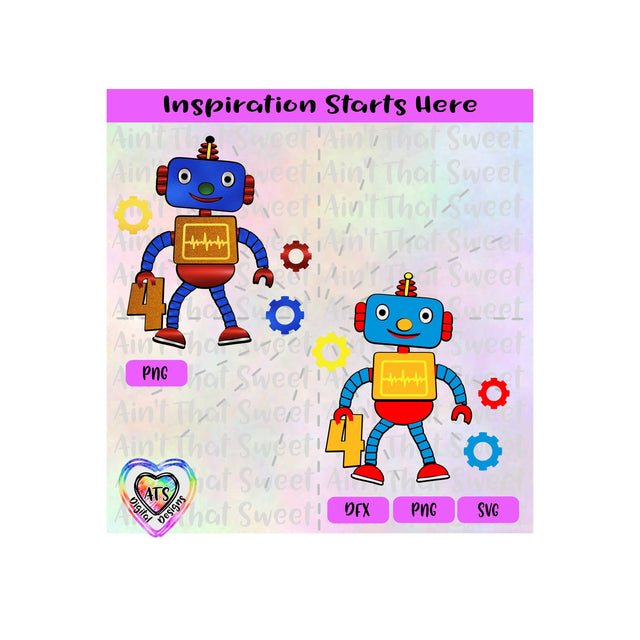 Toy Robot - 4th Birthday | Cogs | Gears -Transparent PNG SVG DXF - Silhouette, Cricut, Scan N Cut SVG Aint That Sweet 