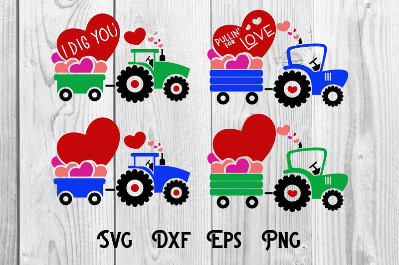Tractor and Heart Valentine, Valentine cut file SVG dadan_pm 